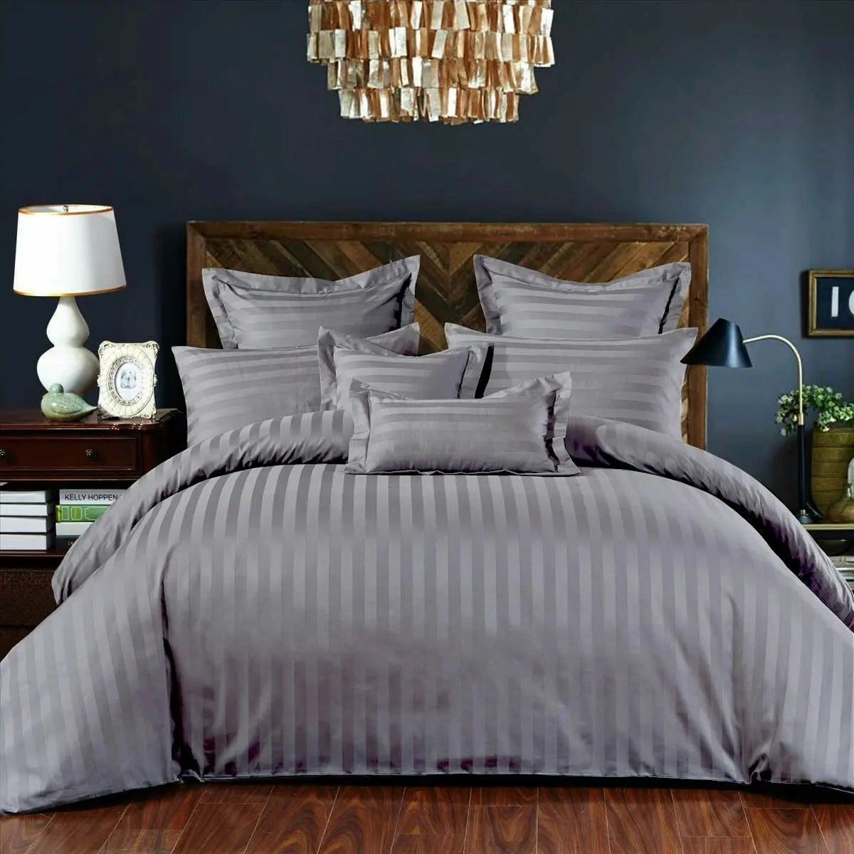 100% Cotton Grey Striped Duvet Cover Set