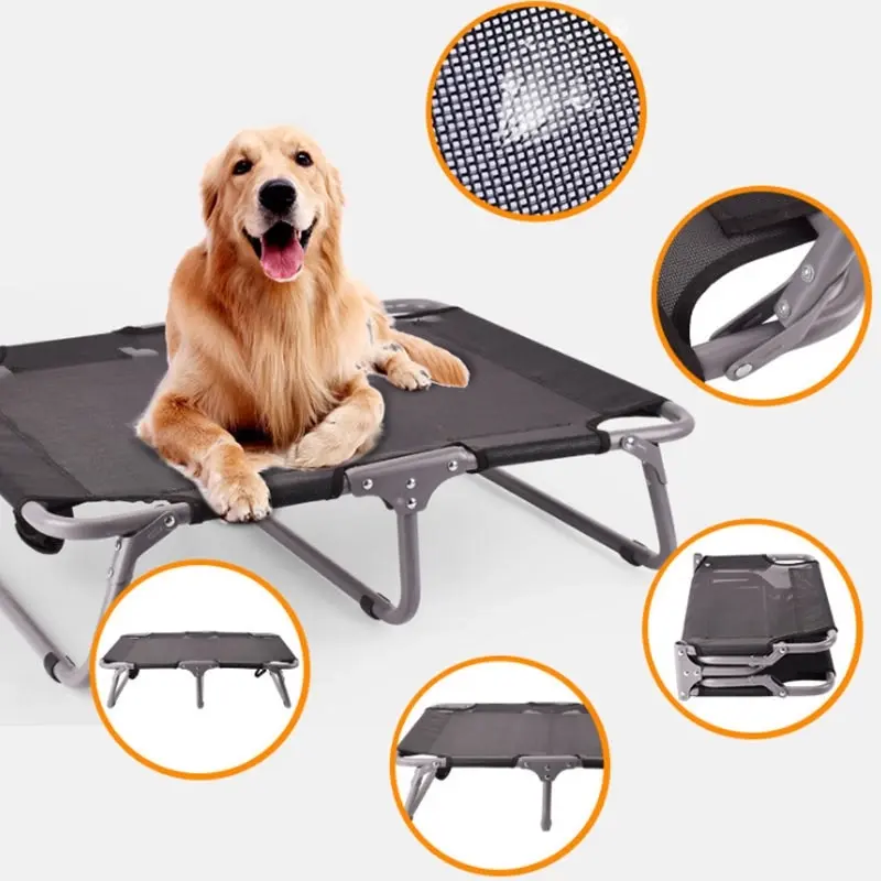 Heavy Duty Foldable Pet Dog Bed Black Textilene Trampoline Hammock Travel Bed