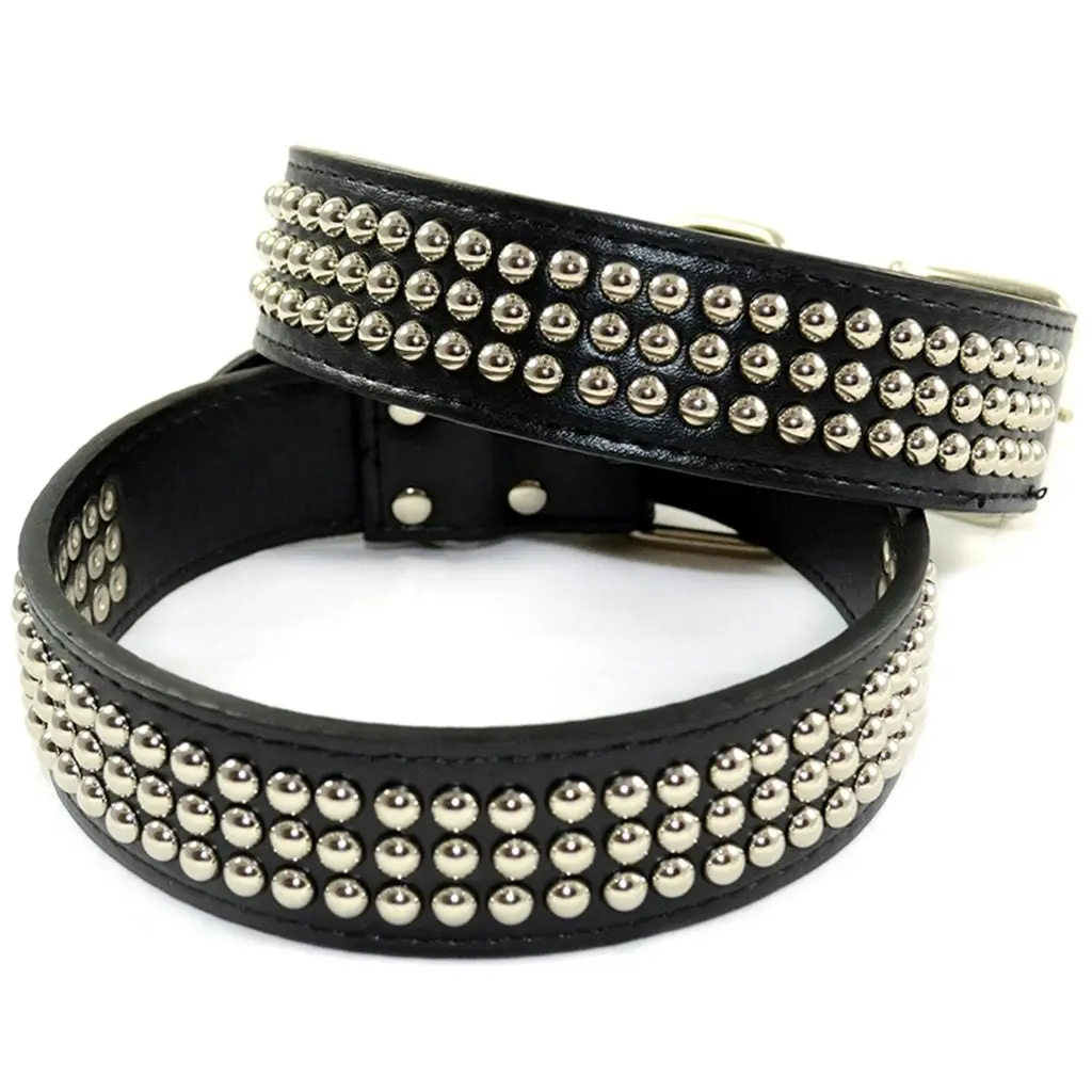 Pet Dog Collar Leather Nickel-Plated Mushroom Studs Collar Black S M L