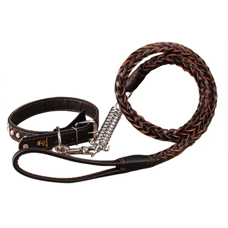 Dog Collar Set Hand Crafted Braided Genuine Leather Dog Collar & Leash Lead