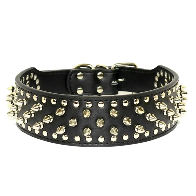 Dog Leather Collar Safe Spiked &Studded Adjustable Dog Collar Black S M L