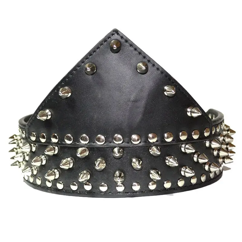 Dog Leather Collar NonSharp Spikes Leather Bandana Studded Collar M L Black