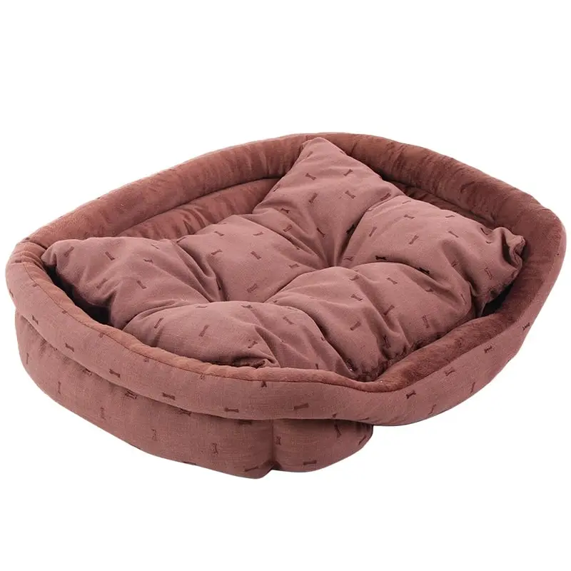 Dog Bed Super Soft Warm Cozy Stylish Cushioned Bed w Bone Embroideries Brown