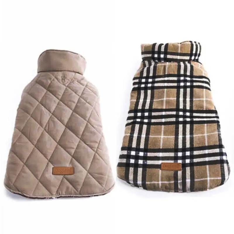 Pet Dog Warm Vest Coat Jacket Reflective Fleece Beige Plaid