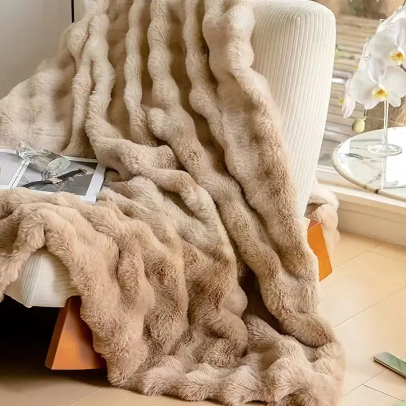 Super Soft Large Faux Fur Winter Blanket Throw Rug 200x230cm Neon Brown