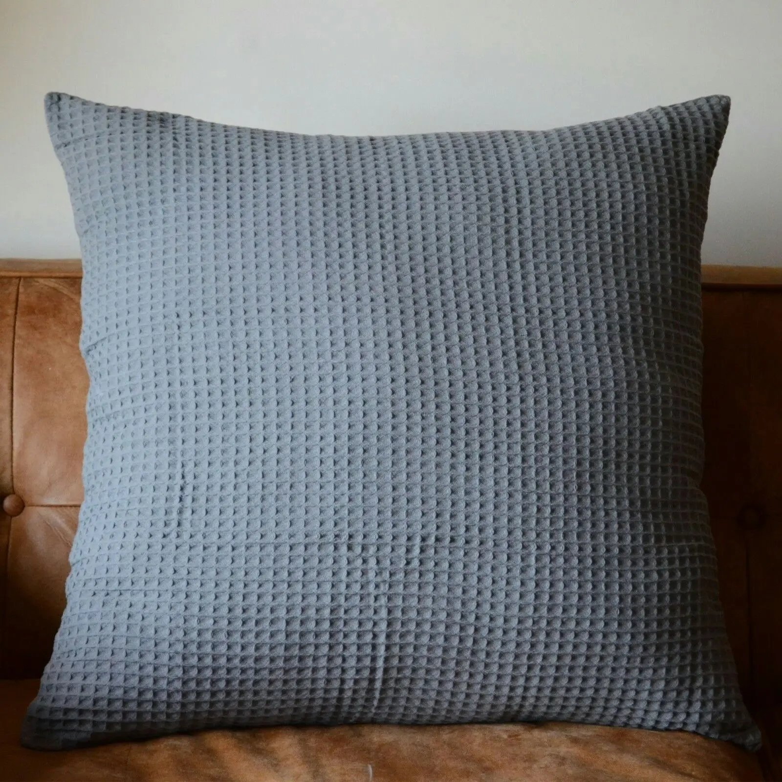 100% Cotton Grey Large Waffle Standard or European Cushion