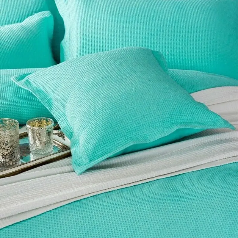 A pair of 100% cotton Luxury Waffle European Pillow case Cushion cover Aqua