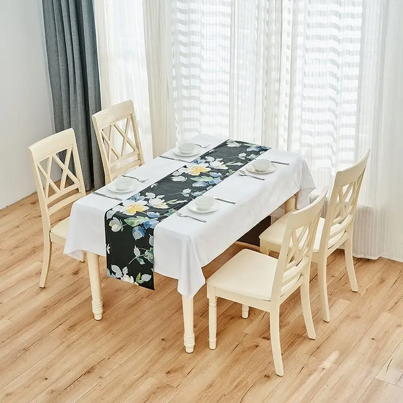 100% Slub Cotton Dining Table Runner 190x31cm Black