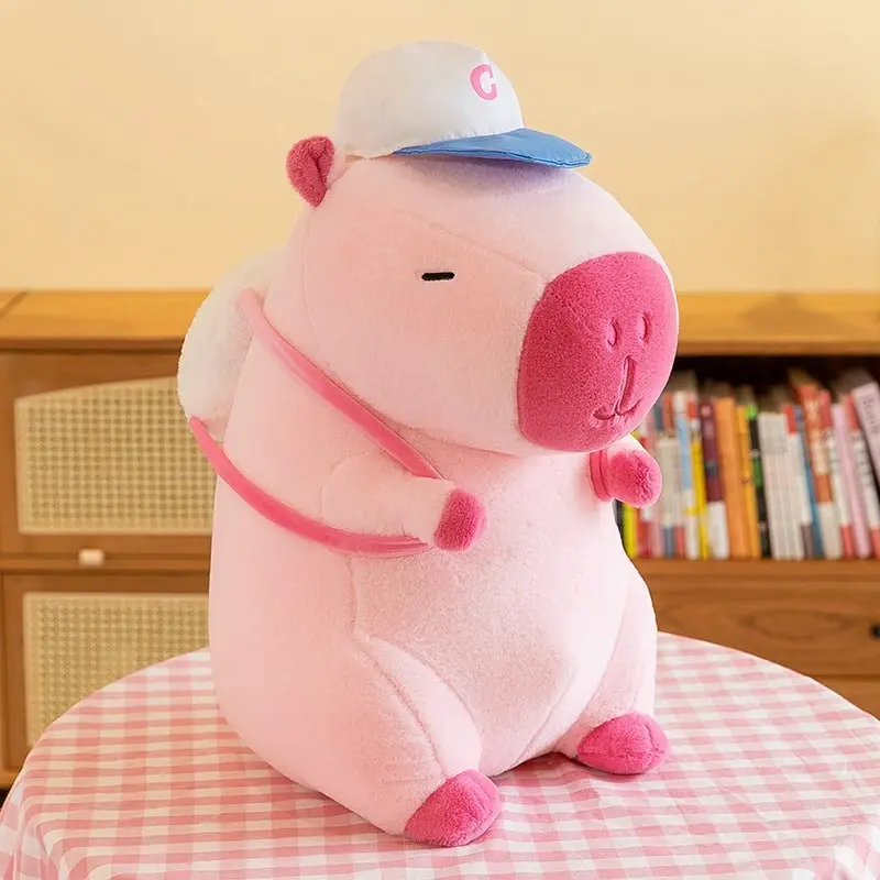 Super Cute Soft Fleece Capybara Plush Toy Baseball Backpack 68cm Pink