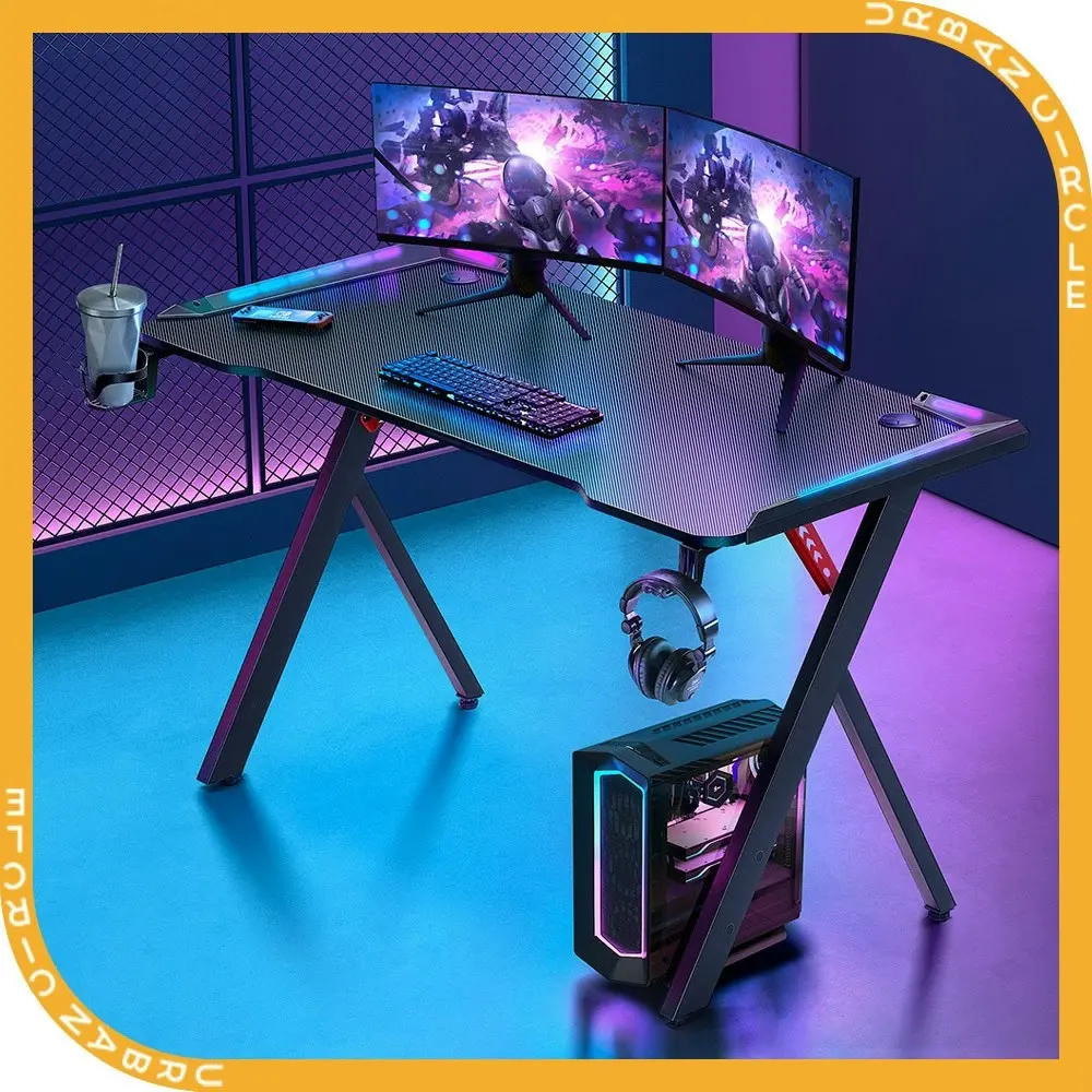 Furb Ergonomic X Shaped LED Gaming Desk Carbon Fiber Computer Table With Holder