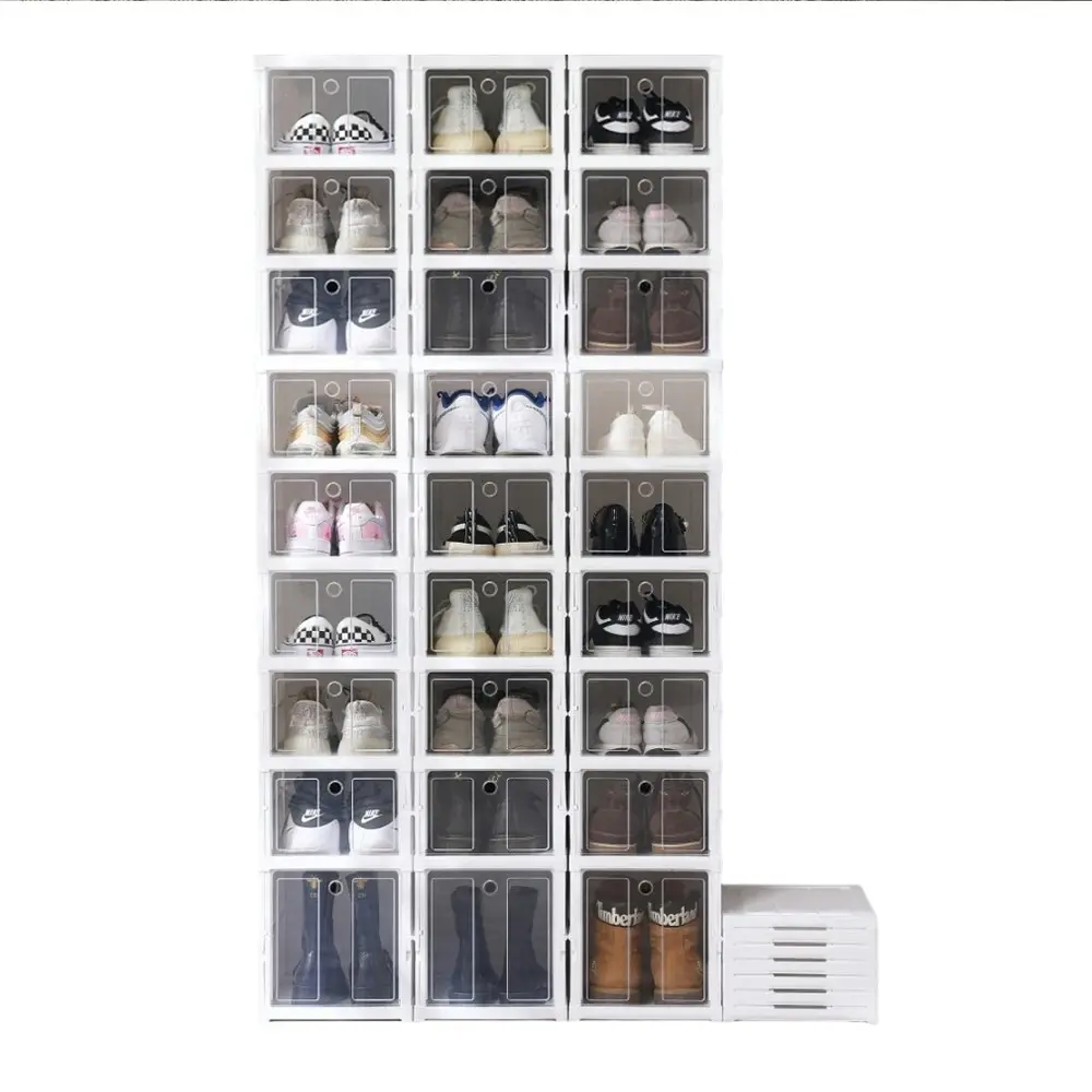 Furb 9 Tier Shoe Boxs Clear Shoe Storage Carbin Set Foldable Shoes Organizer