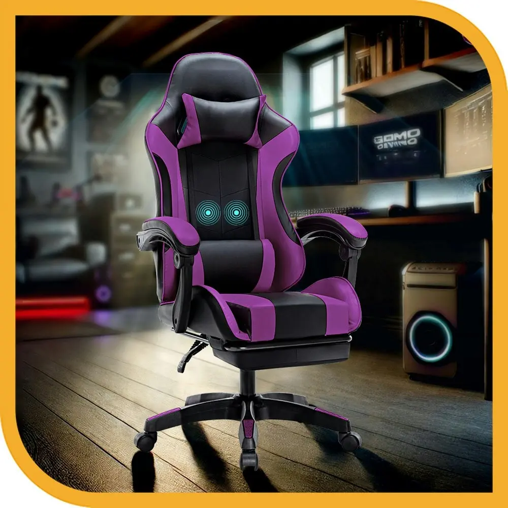 Furb Gaming Chair with Footrest Massage PU Leather Ergonomic Office Chair Purple