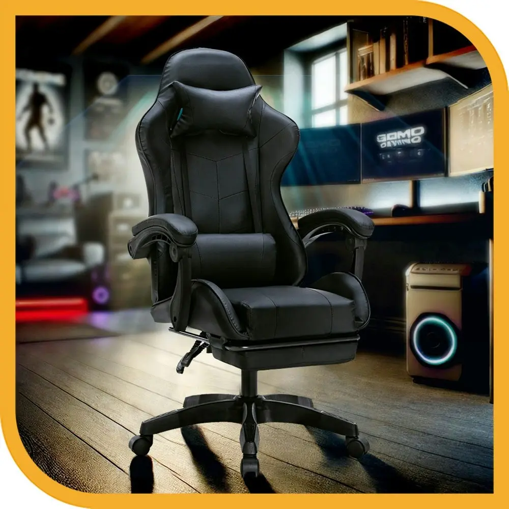 Furb Gaming Office Chair PU Leather Executive Computer Seat with Footrest,Black