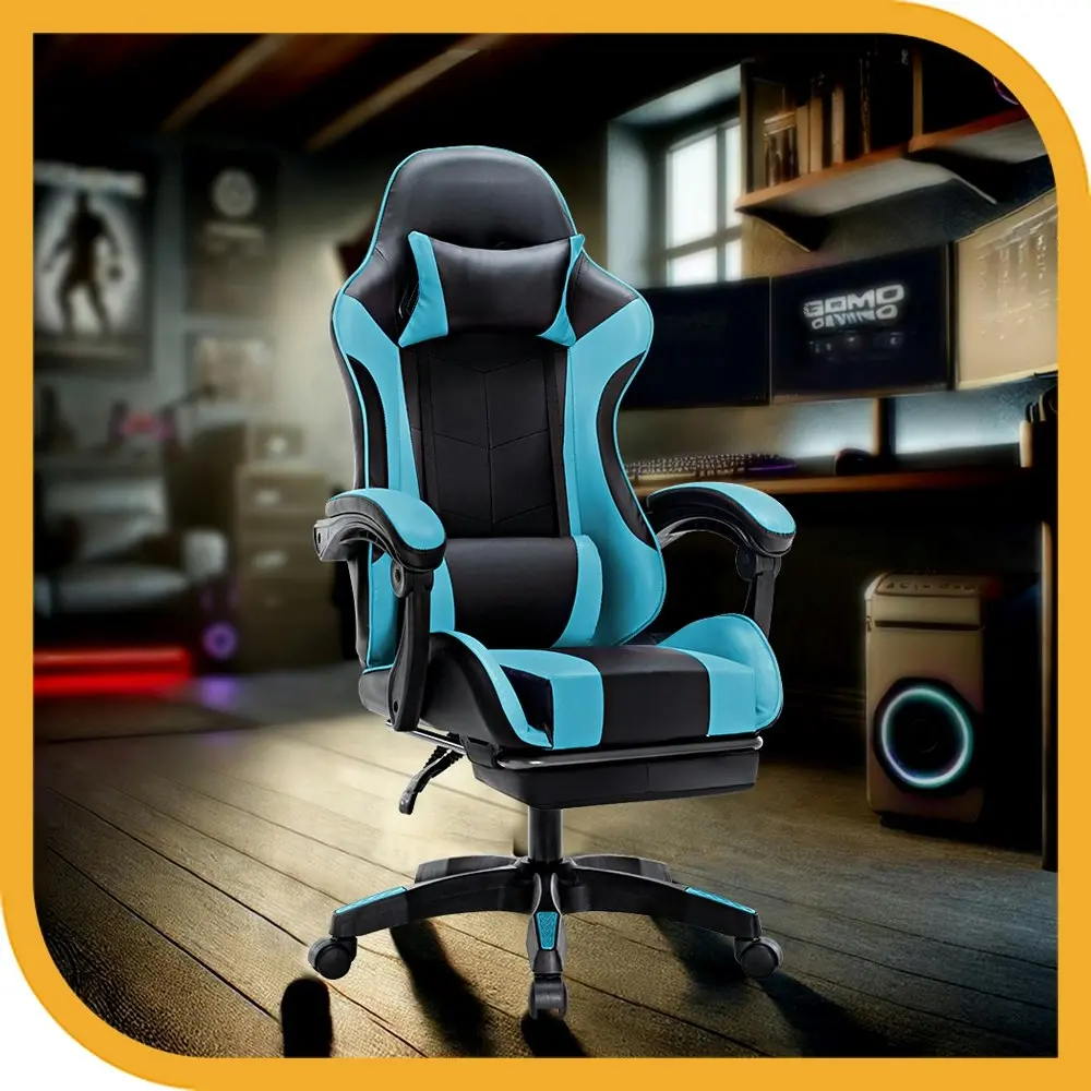 Furb Gaming Office Chair PU Leather Executive Computer Seat with Footrest,Cyan