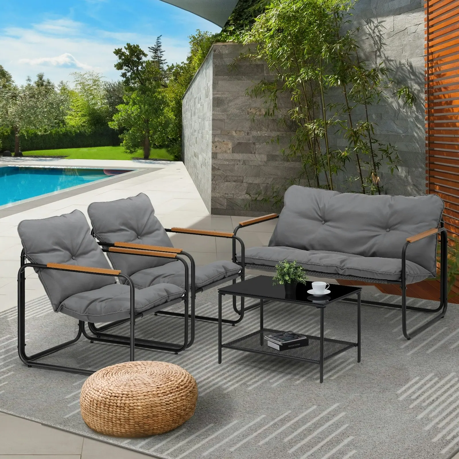 Livsip 4 Seater Outdoor Patio Sofa Set Lounge Furniture Garden Chairs Table