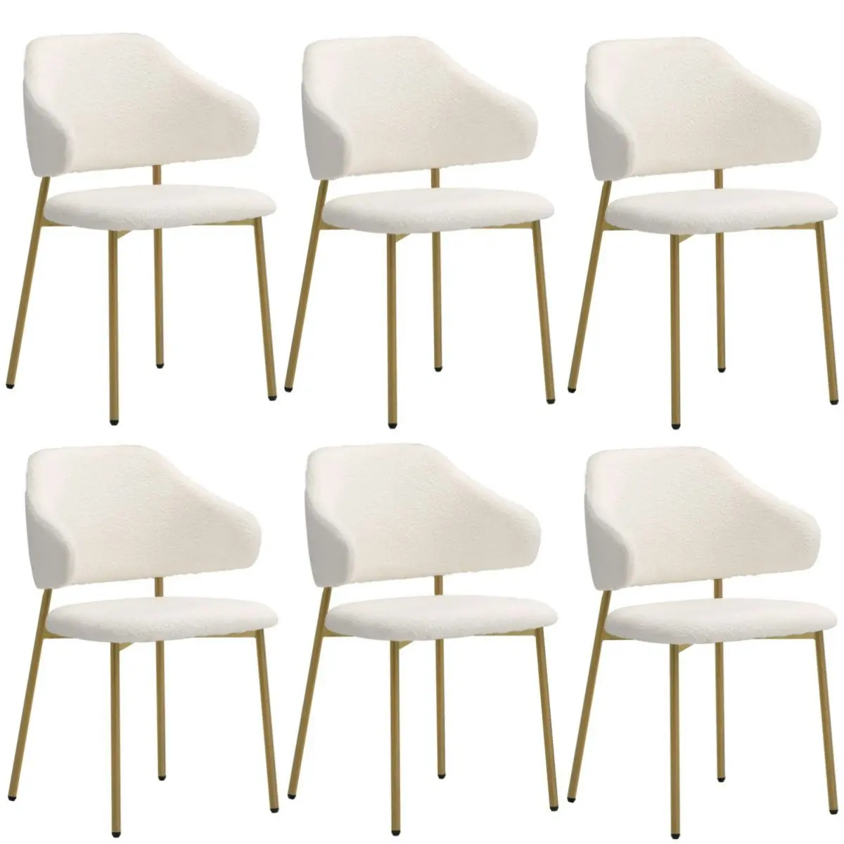 Oikiture 6x Dining Chair Accent Chairs Armchair Tub Armchairs Sherpa Gold&White