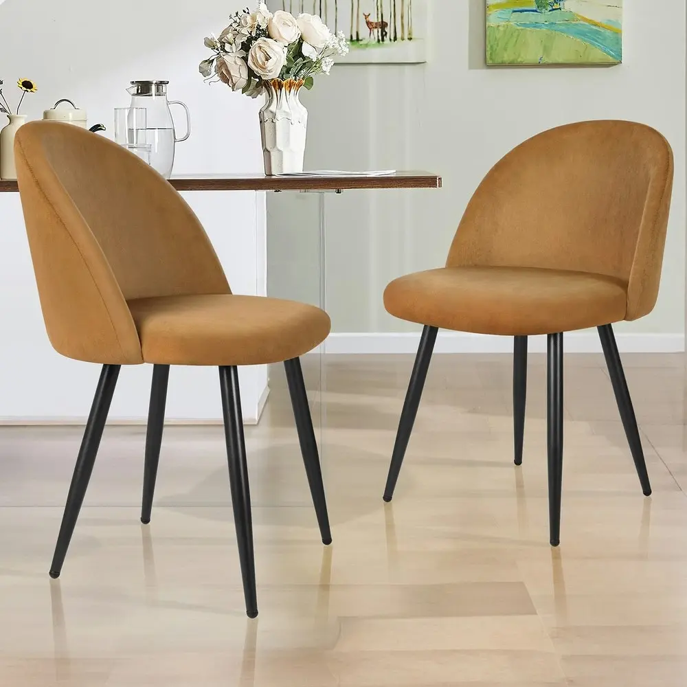 Alfordson 2x Dining Chairs Velvet Brown