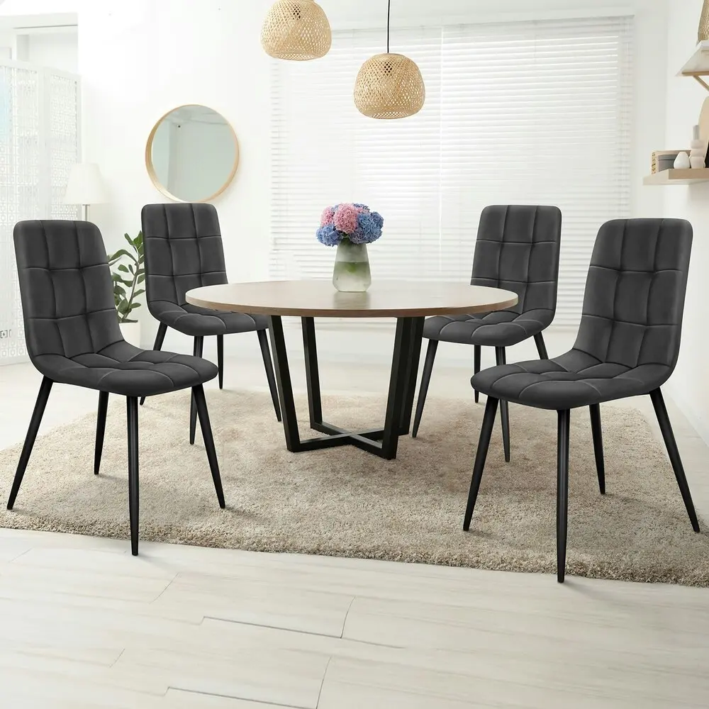 Alfordson 4x Dining Chair Elegant Retro Suede Fabric Grey