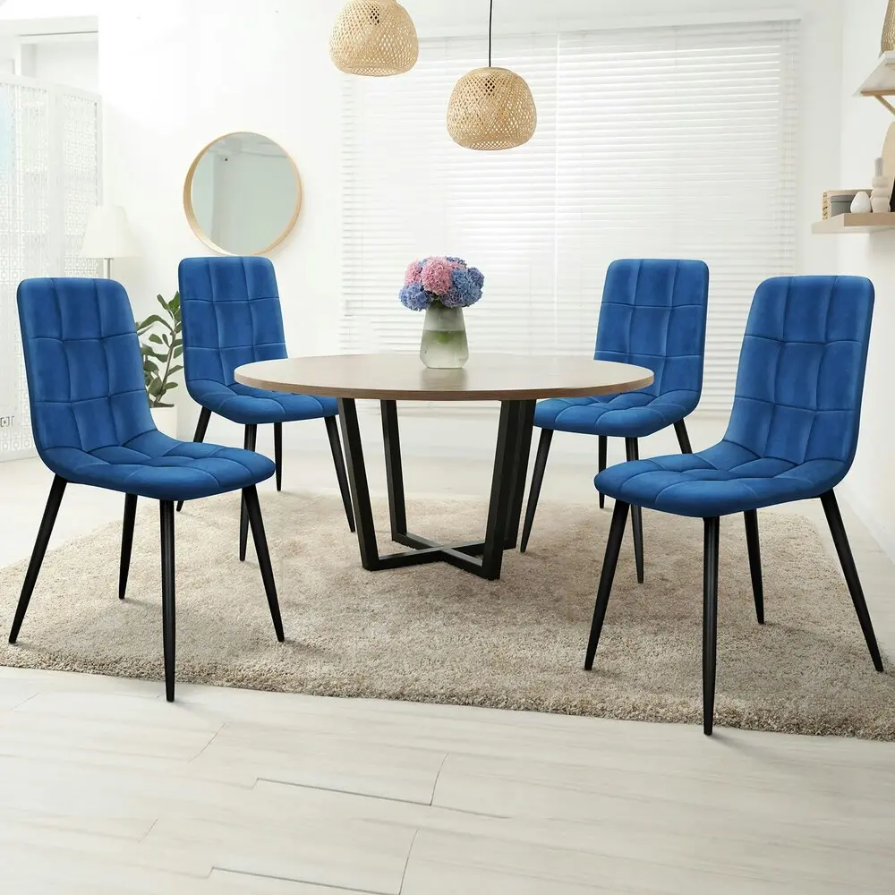 Alfordson 4x Dining Chair Elegant Seat Retro Velvet Blue