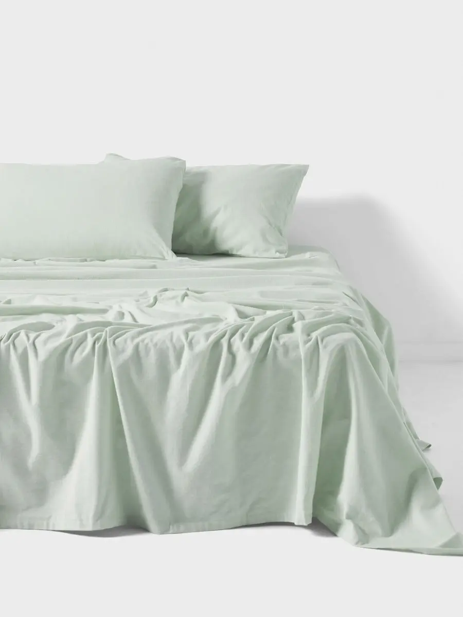 Linen House Plain Dyed Flannelette Sheet Set    Mist