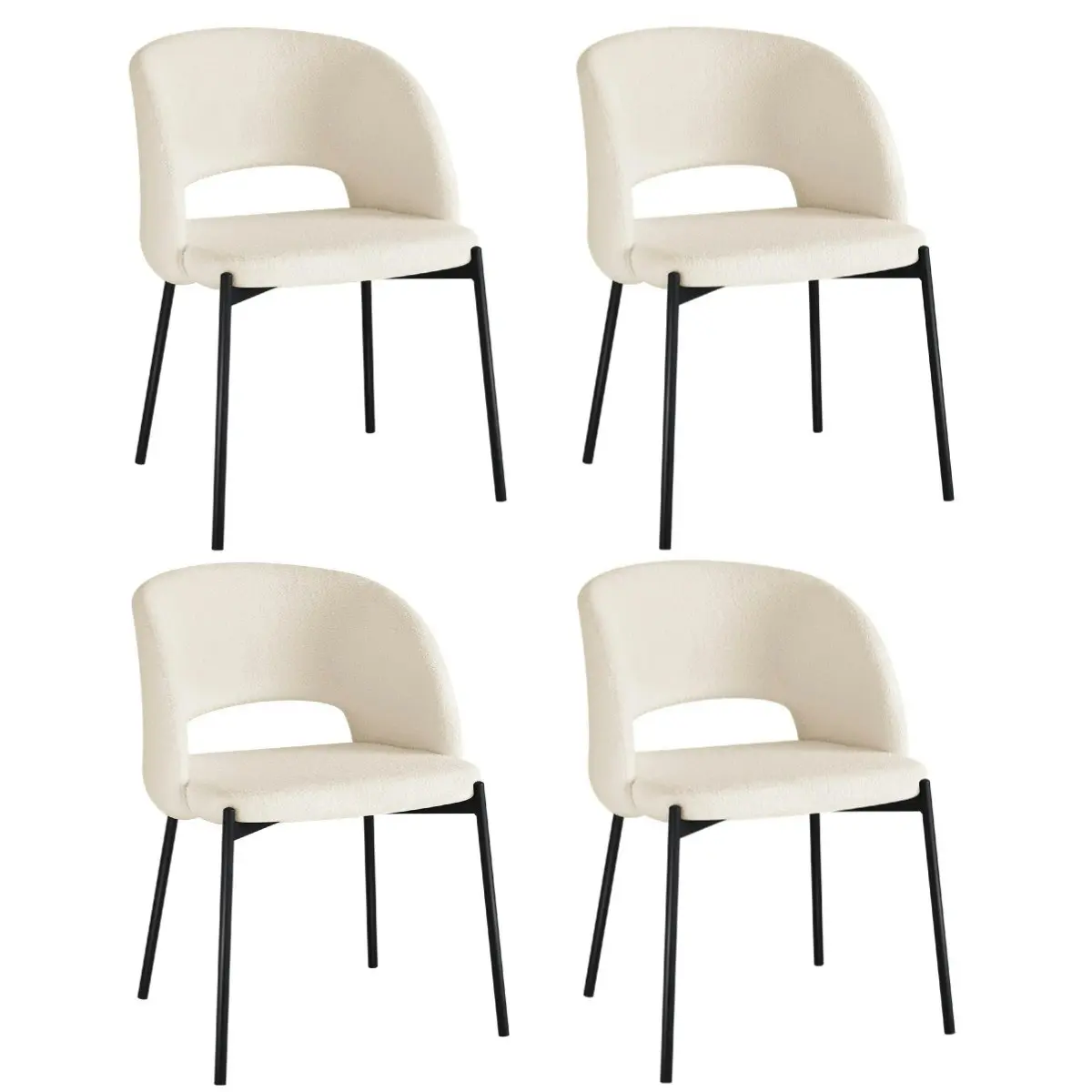 Oikiture 4pcs Armchair Dining Chair Accent Chairs Tub Armchairs Sherpa White&Black