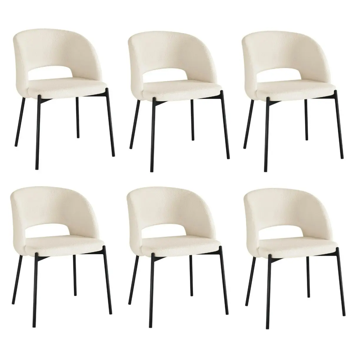 Oikiture 6pcs Armchair Dining Chair Accent Chairs Tub Armchairs Sherpa White&Black