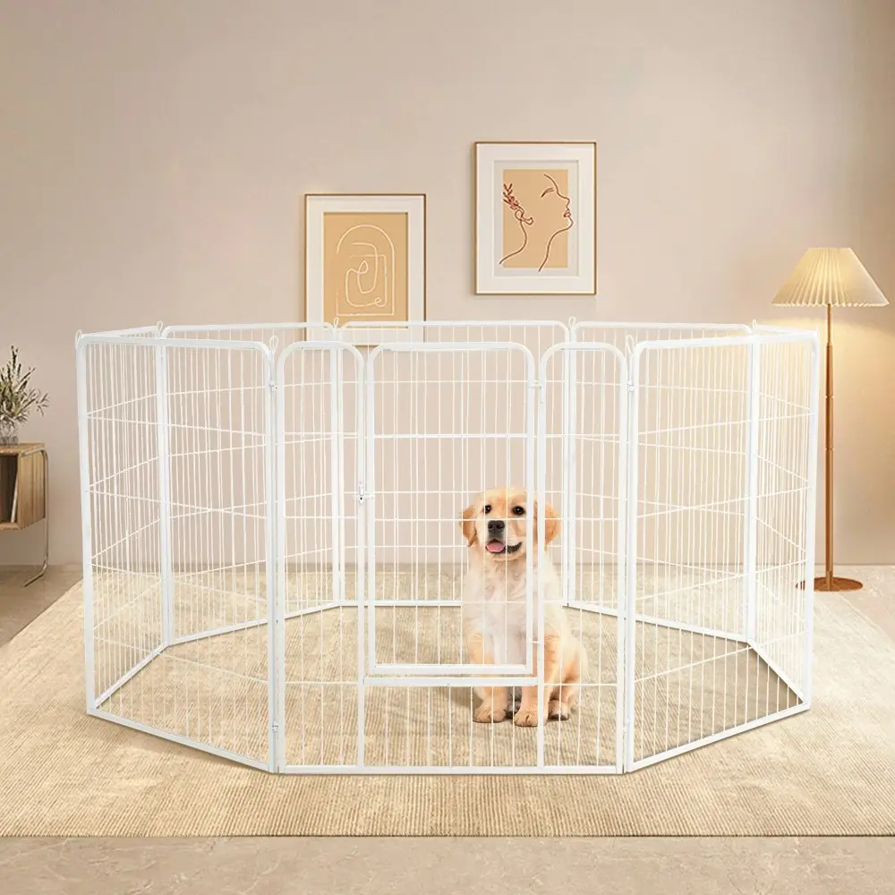 Petzly Dog Playpen Puppy Exercise Cage Pet Cage Enclosure 8 Panel 80x100CM White