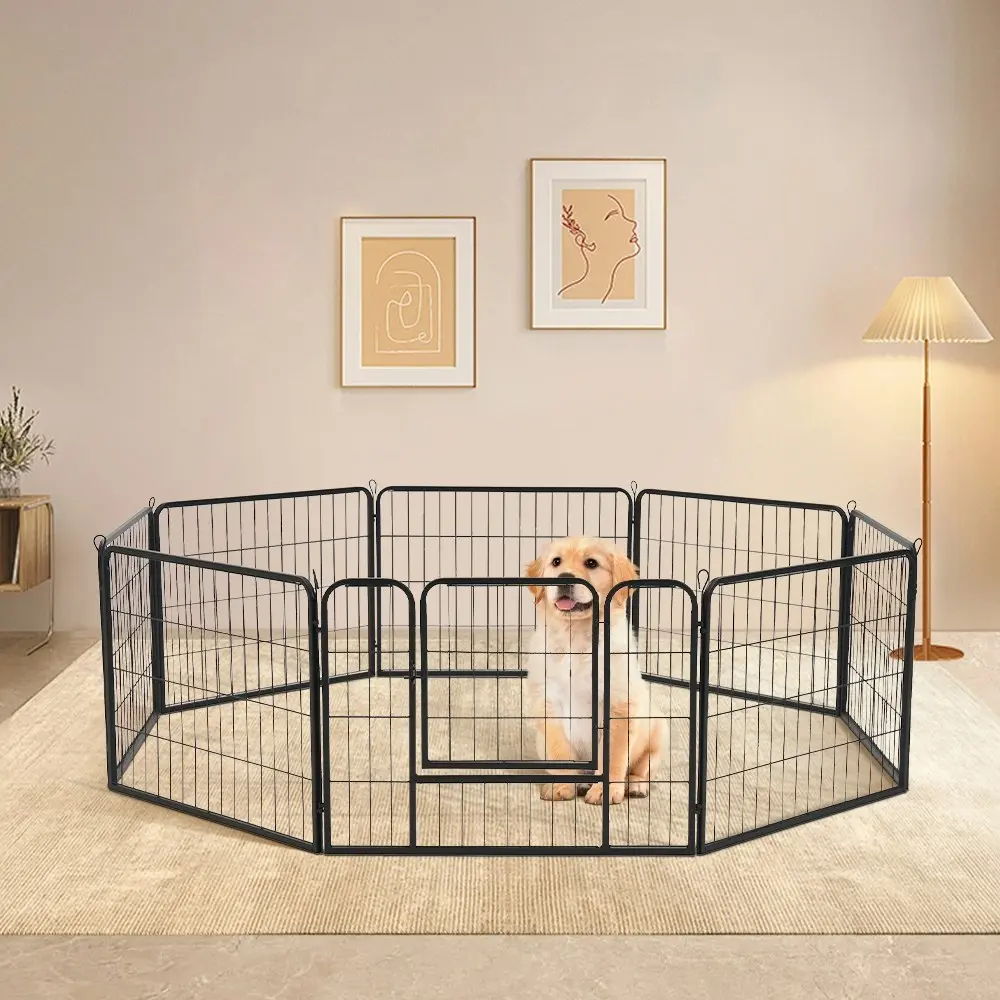 Petzly Dog Playpen Puppy Exercise Cage Pet Cage Enclosure 8 Panel 80x60CM Black