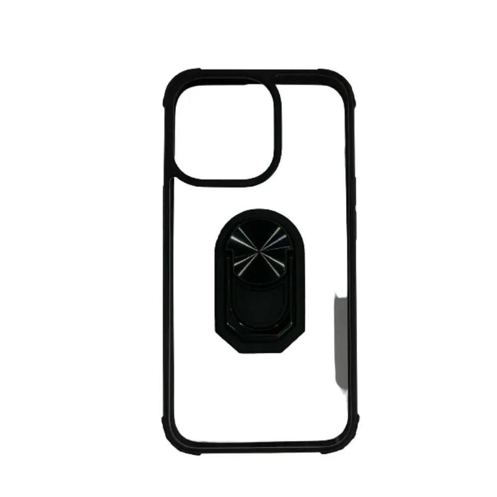 Hard Case With Magnet Stand Ring For iPhone 13 Pro 6.1" - Black/Clear