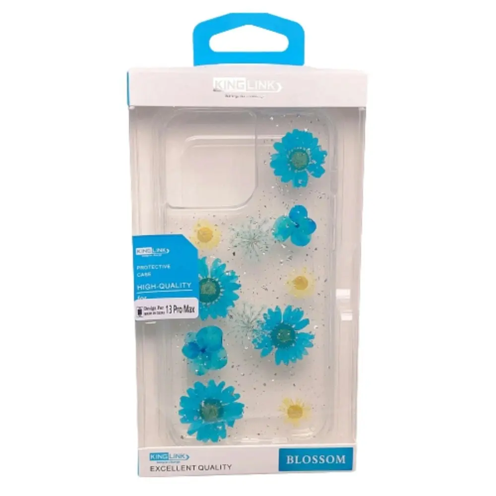 King Link Real Flower Crystal Hard Case For iPhone 13 6.1" - Blue