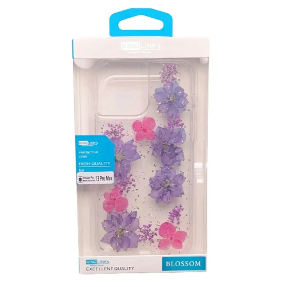 King Link Real Flower Crystal Hard Case For iPhone 13 6.1" - Purple