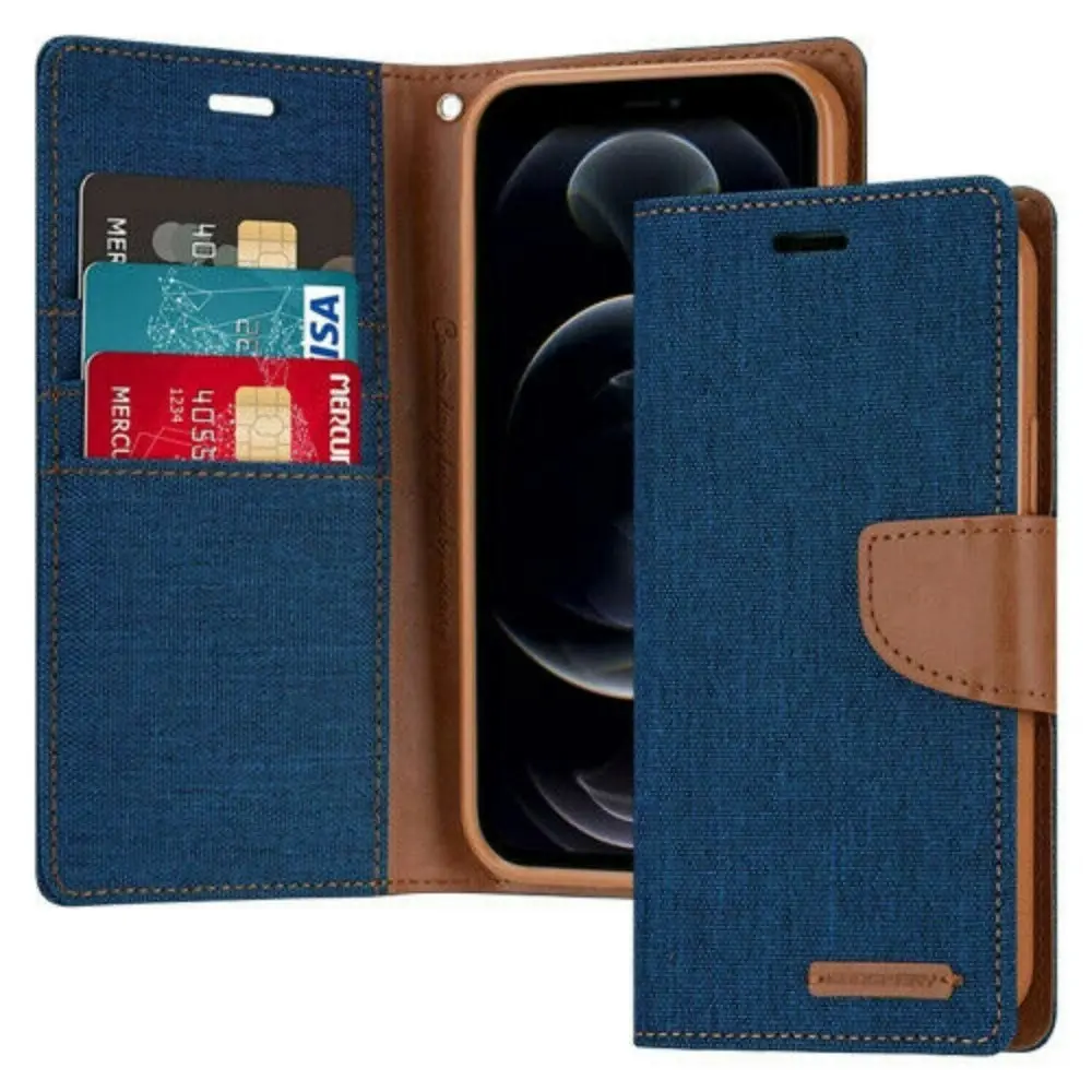 Goospery Canvas Book Case For iPhone 13 6.1" - Blue