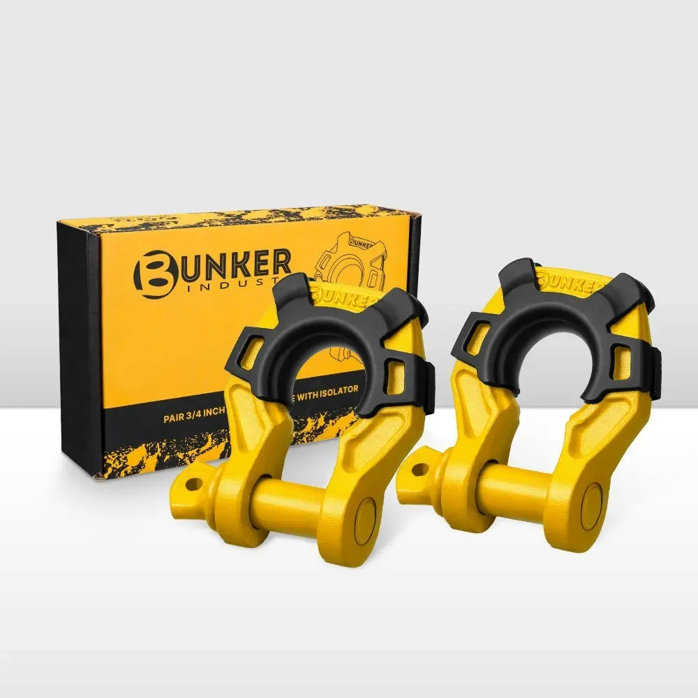 Bunker Indust Pair Bow Shackle 4.75Ton Rated 3/4” D-Ring Yellow with Isolator