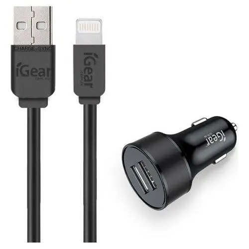 iGear iPhone Car Charger & Charging Cable - Black