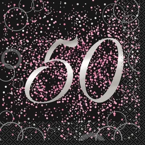 Glitz Pink 50th Foil Stamped Luncheon Napkins