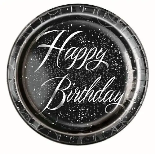 Glitz Silver Happy Birthday - Paper Plates