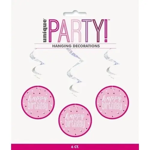 Happy Birthday Prismatic Hanging Swirl Decorations - Pink