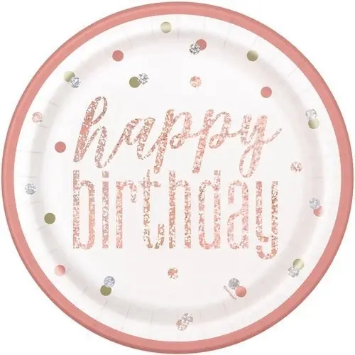 Rose Gold Happy Birthday Prismatic Paper Plates