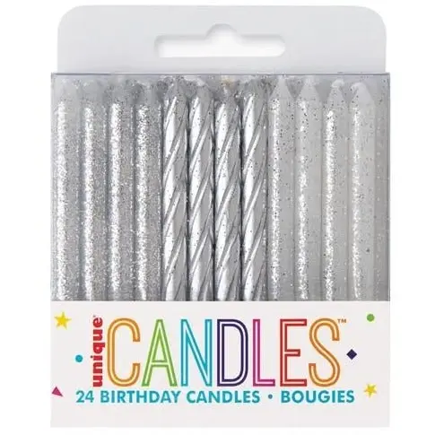 Birthday Candles Spiral - Silver & Silver Glitter