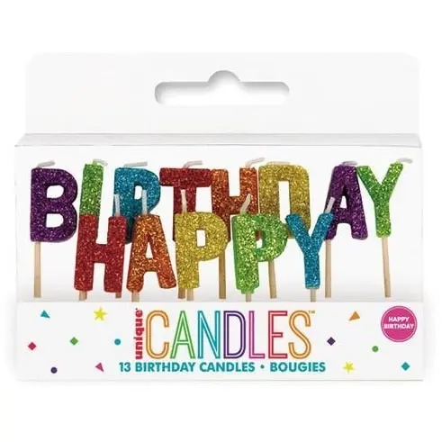 Happy Birthday Pick Candles - Rainbow Glitz