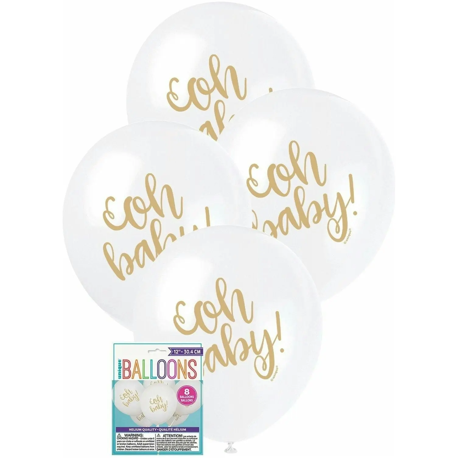 Oh Baby - Gold & White Latex Balloons