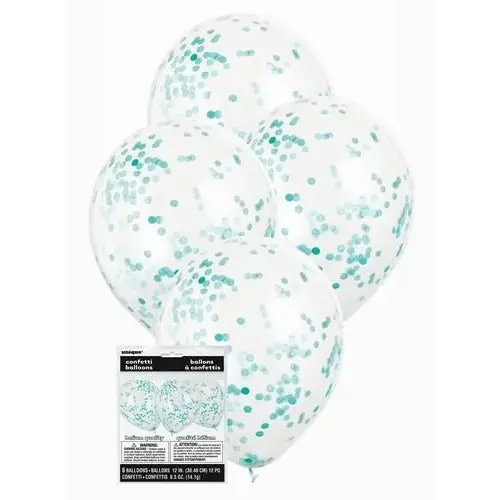 Clear Latex Balloons With Caribbean Teal Confetti 30cm 6Pk