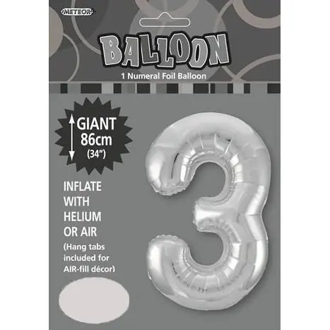 Silver 3 Numeral Foil Balloon