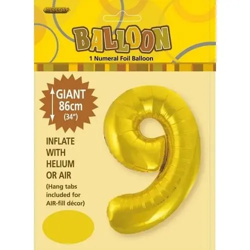 Gold 9 Numeral Foil Balloon 86cm