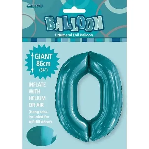 Caribbean Teal 0 Numeral Foil Balloon 86cm