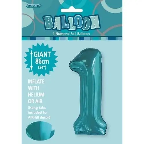 Caribbean Teal 1 Numeral Foil Balloon 86cm