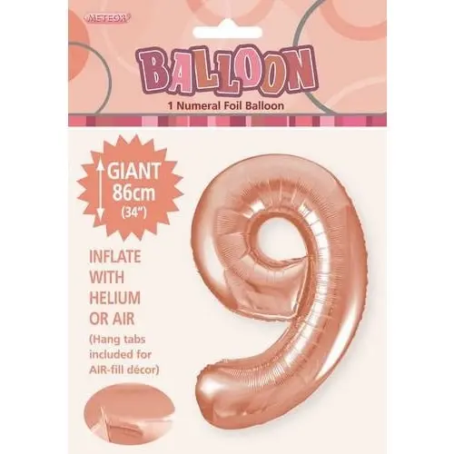 Rose Gold 9 Numeral Foil Balloon 86cm