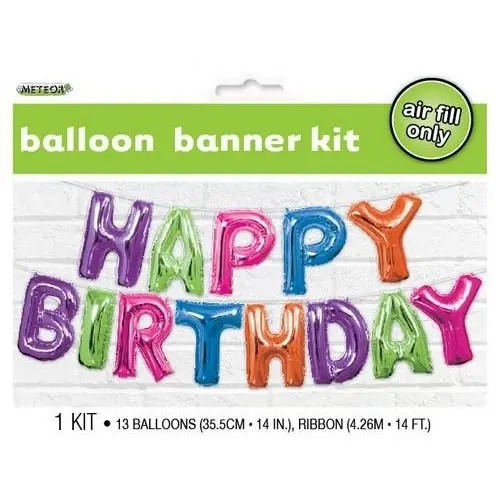 Happy Birthday Letters Foil Balloon Banner Kit - Multi Coloured