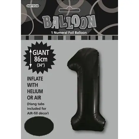 Black 1 Numeral - Foil Balloon