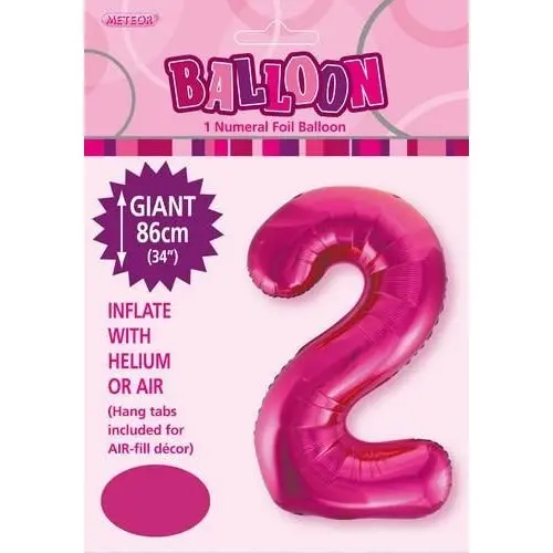 Hot Pink 2 Numeral Foil Balloon 86cm